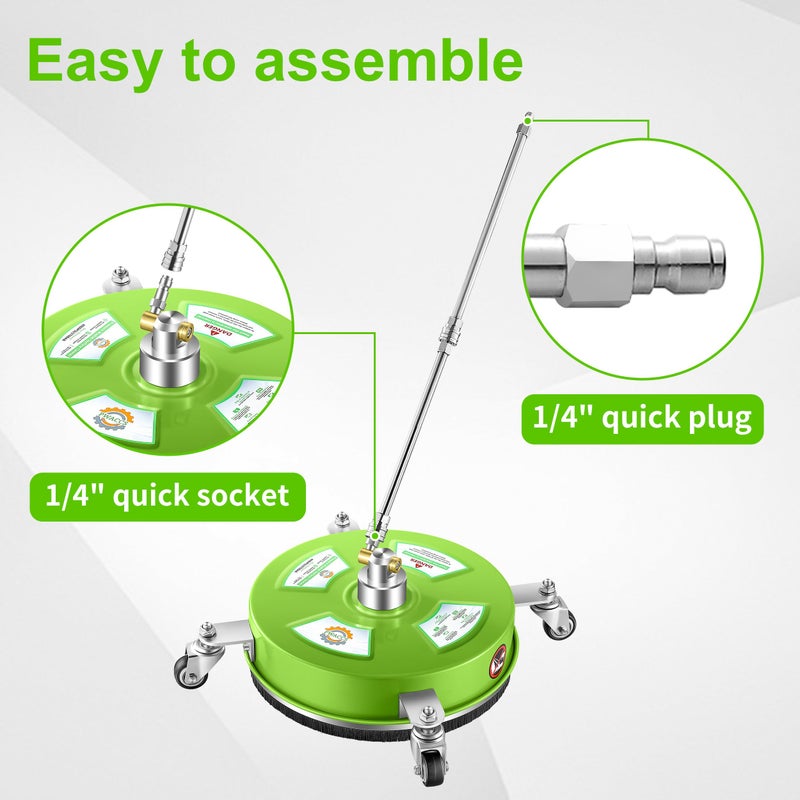PWACCS 14" Pressure Washer Surface Cleaner, Stainless Steel Surface Cleaner for Power Washer, Pressure Washer Attachment for Cleaning Driveways, Patios, Sidewalks, and Decks, 1/4" Quick Connect - Image 2